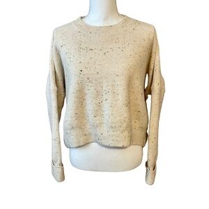 Lumiere Heavyweight Cream Wool Blend Cropped Sweater Rainbow Confetti Flecks. L